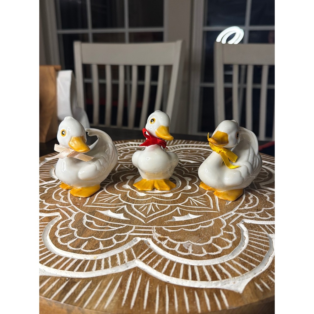Vintage Homco Porcelain Duck Figurines Trio White Ceramic Birds 1414 Set of 3